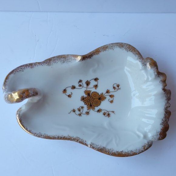 Vintage Lefton China Speckled Gold Gilt Floral Pear Shaped Nappy Trinket Dish - Picture 2 of 8